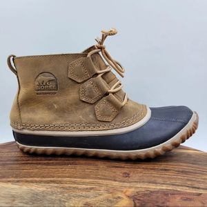 Sorel Out N About Ankle Boots Women's 7.5 Brown Leather Waterproof Duck Rain